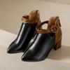 Botas de Moda de Estilo Nuevo 2026 con Punta Fina, Bloques de Color, Tacón Grueso para Mujer, Talla Grande, Cierre Trasero, Botines de Tacón Alto, Talla 44, Zapatos de Exportación