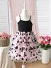Falda de Malla con Empalme de Verano Transfronteriza para Niñas con Tirantes Hombros Descubiertos Flor Flock Moda Cumpleaños Princesa Vestido Abullonado