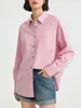 Camisa Listrada Rosa Estilo Francês Retrô Xingge para Mulheres, Manga Longa, Primavera 2026, Estilo Solto e Relaxado, Adequada para Camadas
