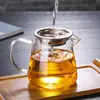 Taza de té de vidrio de borosilicato alto resistente al calor, engrosada, con filtro colador de té, separador de té, juego de té Kung Fu, tazas de té grandes y pequeñas