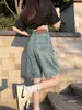 Shorts jeans feminino retrô 2026 novo estilo de verão para mulheres baixinhas, cintura alta, casual, versátil, calça reta de caimento solto de comprimento médio