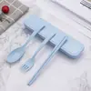 Cubiertos de Paja de Trigo Palillos Cuchara Tenedor Juego Estudiante Viaje Portátil Tres Piezas Cubiertos para Niños