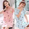 Camisola de verão feminina de manga curta, estilo coreano, plus size, solta e fofa, comprimento médio, pode ser usada fora de casa, pijama casual, roupa de casa