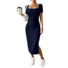 Moda Femenina Transfronteriza Nueva de Verano Vestido Cuadrado Sexy Delgado con Abertura que se Ajusta a la Cadera para Mujer Comercio Exterior Europeo y Americano Suave y Sedoso
