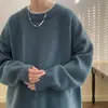 Suéter versátil de color liso estilo americano con cuello redondo para hombre, nueva colección de otoño e invierno, prenda de punto holgada elegante y casual