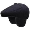 Chapéu de inverno para idosos e adultos, proteção para as orelhas, boné com aba, forro de fleece, espesso, de lã, chapéu de velho