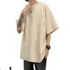 Camiseta de hombre de gamuza americana de manga corta holgada con cuello redondo pesada estilo Hong Kong ins moda de verano combinable para pareja media manga