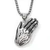 Joia transfronteiriça estilo étnico mão de Buda oração aço titânio pingente masculino nicho moda hip hop punk colar atacado