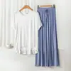 Conjunto de Pijama Casual Duas Peças Feminino de Modal com Gola Redonda e Manga Curta com Calça de Perna Larga Roupas de Casa Tamanho Plus Size Solto