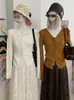 Suéter de Punto KEKEZOON con Parches de Encaje, Corbata, Cuello en V, Manga Larga para Mujer, Corte Delgado, Top Versátil para Otoño 8771