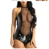 Suministro Transfronterizo Comercio Exterior Europeo y Americano Lencería Sexy Mujeres Sexy Cuero Patentado Una Pieza Malla Transparente Fabricante Mayorista