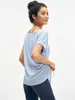 Cubierta de Yoga Transpirable Fina de Verano Manga Corta Hombros Descubiertos para Mujer Camiseta Plisada con Cordón Holgada Casual Ropa de Fitness Yoga