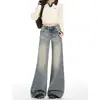 Jeans Feminino Verão Outono 2026 Novo Estilo Perna Estreita Perna Larga Cor Clara Retro Solto Perna Reta Emagrecedor Calça de Comprimento Total