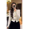 Suéter Nuevo Estilo Primavera y Otoño 2025 Pequeña Fragancia Botón Dorado Manga Larga para Mujer Color Sólido de Temperamento Más Fácil de Combinar Suéter Cardigan Tendencia