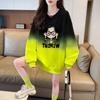 Sudadera de Felpa con Graffiti de Dibujos Animados para Mujer, Top Único de Color Degradado Difuminado para Adelgazar de Longitud Media para Usar como Prenda Exterior