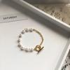 Pulsera de Cadena de Metal con Perlas Asimétricas Estilo Coreano para Mujer Simple Elegante Estilo de Dama Diaria Pulsera Versátil para Mujer