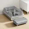 Bandeja de Arena para Gatos de Acero Inoxidable, Semicerrada, Antisalpicaduras, Espacio Amplio, Inodoro para Gatos de Acero Inoxidable, Borde Alto, Suministros para Mascotas