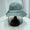 Sombrero de pescador de mezclilla de estilo coreano con correa de letras a la moda para hombre y mujer, sombrero de cubo retro para primavera y verano, sombrero de montañismo con protección solar para exteriores