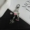 Pingente de celular rosa fofo com laço e coração, pingente de câmera ccd, pingente de miçangas feito à mão, pingente de bolsa