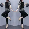Traje de Verano Talla Grande Chica Gordita Suelto Moda Femenina de Gama Alta de Manga Corta Pantalones Traje de Dos Piezas Estilo Pequeño Chanel