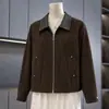2026 Abrigo Corto de Terciopelo de Ciervo a la Moda con Cuello Solapa para Mujer, Estilo Primavera y Otoño, Chaqueta Elegante para Mujeres de Mediana Edad y Mayores
