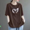 Camiseta de Manga Corta de Algodón Puro Nueva para Verano 2026, Talla Grande, Cuello Redondo, Estampado de Corazón, Top Casual de Moda Ajustado
