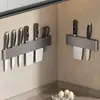Suporte de Faca, Rack Integrado Multifuncional de Armazenamento de Facas de Cozinha Sem Furos, Gancho de Parede para Panos e Utensílios de Cozinha