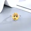 Anel de Citrino Prata S925 Banhado a Ouro Full Diamond Tamanho Grande Cor Denier Tesouro Cristal Joia para Mão Feminina
