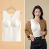 Ropa Interior Térmica para Mujer con Terciopelo Cepillado, Chaleco Nuevo de Otoño e Invierno con Almohadilla en el Pecho, Top de Capa Base Sin Costuras, Camiseta Térmica