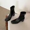 Botines negros de 5.5 cm, elegantes y con estilo, colección otoño/invierno 2026, punta cuadrada, tacón grueso, con cremallera trasera, botas ajustadas