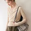 Suéter de Cachemira Nuevo Otoño e Invierno para Mujer Nuevo Cuello Cruzado Francés Suéter de Punto con Temperamento Moda en Punto Suéter Básico Retro