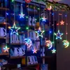 Cadena de Luces Led Estrella Luna Transfronteriza Luz Solar Exterior Cortina de Estrellas Decoración Cielo Estrellado Cadena de Luces Led Navideñas