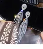 Moda Europea y Americana Exagerados Pendientes Largos con Borlas Completamente Incrustados de Diamantes Pendientes Largos de Temperamento Socialité para Mujer Pendientes para Rostro Delgado Pendientes de Celebridad de Internet