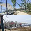 Pérgola de paisajismo personalizada de fibra de vidrio para exteriores, pabellón iluminado, pabellón moderno de jardín municipal público, área de descanso pública