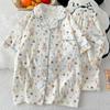 Princesa Pastoral Fengyunduo Pijama de Algodón para Mujer Verano Nuevo Conejo Manga Corta Pantalones Ropa de Casa Casual Toma Real Venta al por Mayor