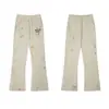 Pantalones Largos Casuales Unisex con Estampado de Letras Logo y Cordón Estilo Básico Tinta Salpicada Ropa de Pareja