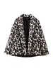 Fábrica de Origen Transfronteriza Otoño/Invierno Estampado de Leopardo Chaqueta Corta de Algodón Abrigo para Mujer Solapa con Muesca Holgado Cárdigan Acolchado Top Casual