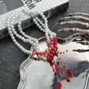 Dulce y Fresca Chica Picante Collar de Perlas Goteando Sangre Cadena para Clavícula Estilo Hip-Hop Versátil Personalidad