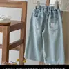 Jeans de Red para Niñas 2025 Primavera Nuevo Estilo Niños Pequeños y Medianos Moda Tendencia Bolsillo Trasero Bordado Pantalones de Pierna Ancha Pierna Recta