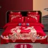 100% algodón puro, algodón de fibra larga, juego de ropa de cama bordada de cuatro piezas para boda, juego de siete piezas para la habitación de la novia, incluyendo relleno de edredón y relleno de almohada, ropa de cama para bodas