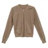 COMOS CMS 2026 Otoño Conjunto de Dos Piezas de Punto con Camisola de Canalé Fino Simple con Cuello en U + Cárdigan de Cuello Redondo 260155