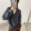 Nuevo conjunto de dos piezas estilo coreano con suéter de punto trenzado y cuello retorcido, en un estilo clásico "old money", hecho de cachemira, para mujer, corte holgado, engrosado para otoño e invierno, con colores contrastantes