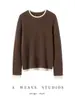 Suéter de cachemira 100% pura con cuello redondo para mujer, otoño e invierno, suéter de punto de dos tonos bloque de color, top base de corte holgado