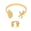 Conjunto de pulsera abierta y anillo de diseño geométrico de metal transfronterizo europeo y americano para mujer, joyería de estilo punk retro exagerado