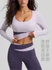 Juyitang Tops de Yoga de Manga Larga con Bloques de Color Melocotón, Ajustados Nude para Adelgazar, Deportivos para Correr, Fitness para Mujer