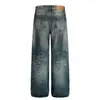 Z029 Jeans de Corte Amplio Lavado Azul Retro de Alta Gama para Hombre y Mujer con Diseño Desgastado Scimitar