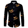 Camisa Masculina de Manga Longa com Estampa 3D de Halloween Primavera e Outono Novo Padrão de Cabeça de Abóbora Moda Festa Top Solto