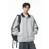 Sudadera Casual de Rayas Bloque de Color Retro Americano para Hombre Nueva Otoño/Invierno 2026 Top de Algodón Chino de 400G para Adolescentes