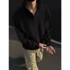 Sudadera retro americana de chenilla con media cremallera para hombre, cuello semi-alto, prenda interior, chaqueta pesada de color café