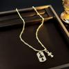 Collar Cuadrado con Cruz Incrustada de Diamantes Estilo Dulce y Fresco, Personalidad de Nicho, Aretes Versátiles, Lujo Ligero, Cadena de Suéter de Gama Alta